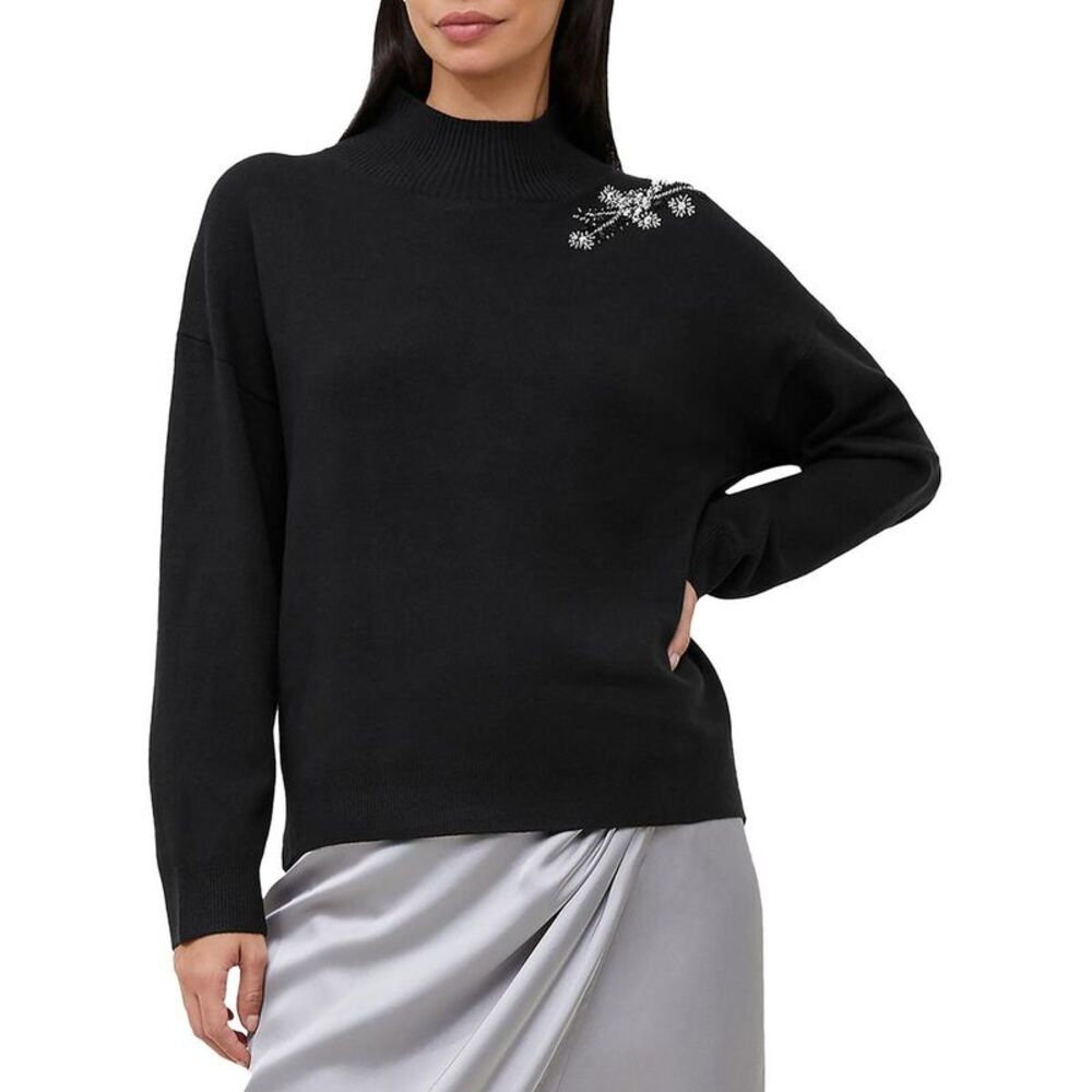 French Connection Womens Black Knit Ribbed Mock Turtleneck Sweater Top NWT